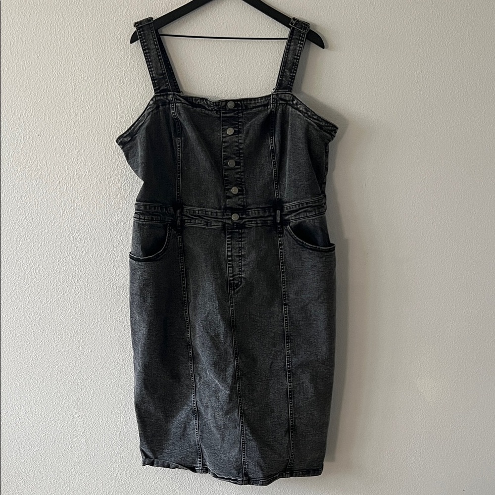 Ava & Viv Charcoal Black Denim MIDI A-Line Overall Dress